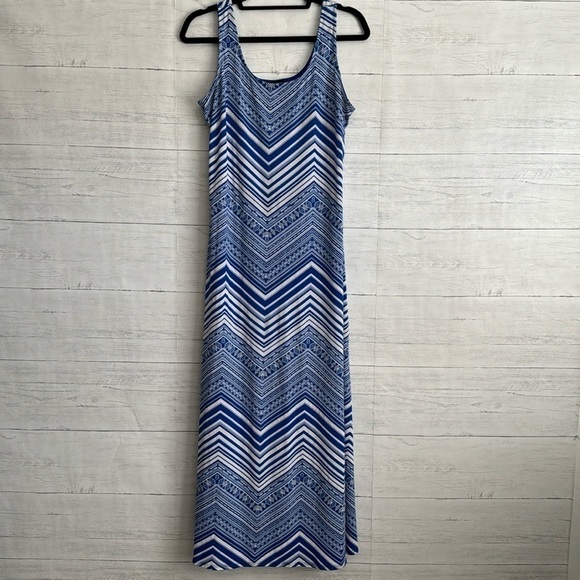 Glamour Blue Striped Pattern Maxi Dress | SIZE 10P - Picture 1 of 8
